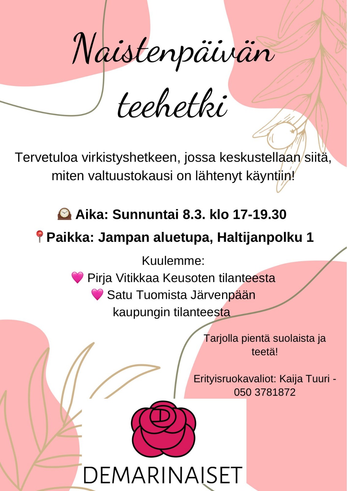 Naistenpäivän teehetki 8.3. klo 17-19.30